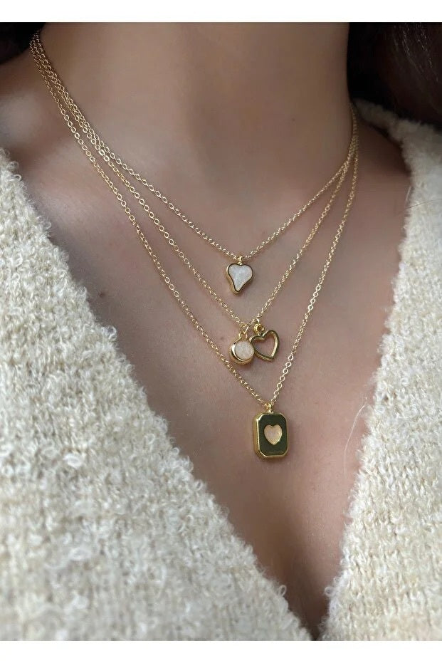 3 Piece Heart Charm Necklace Set For Women Elegant Layered Jewelry