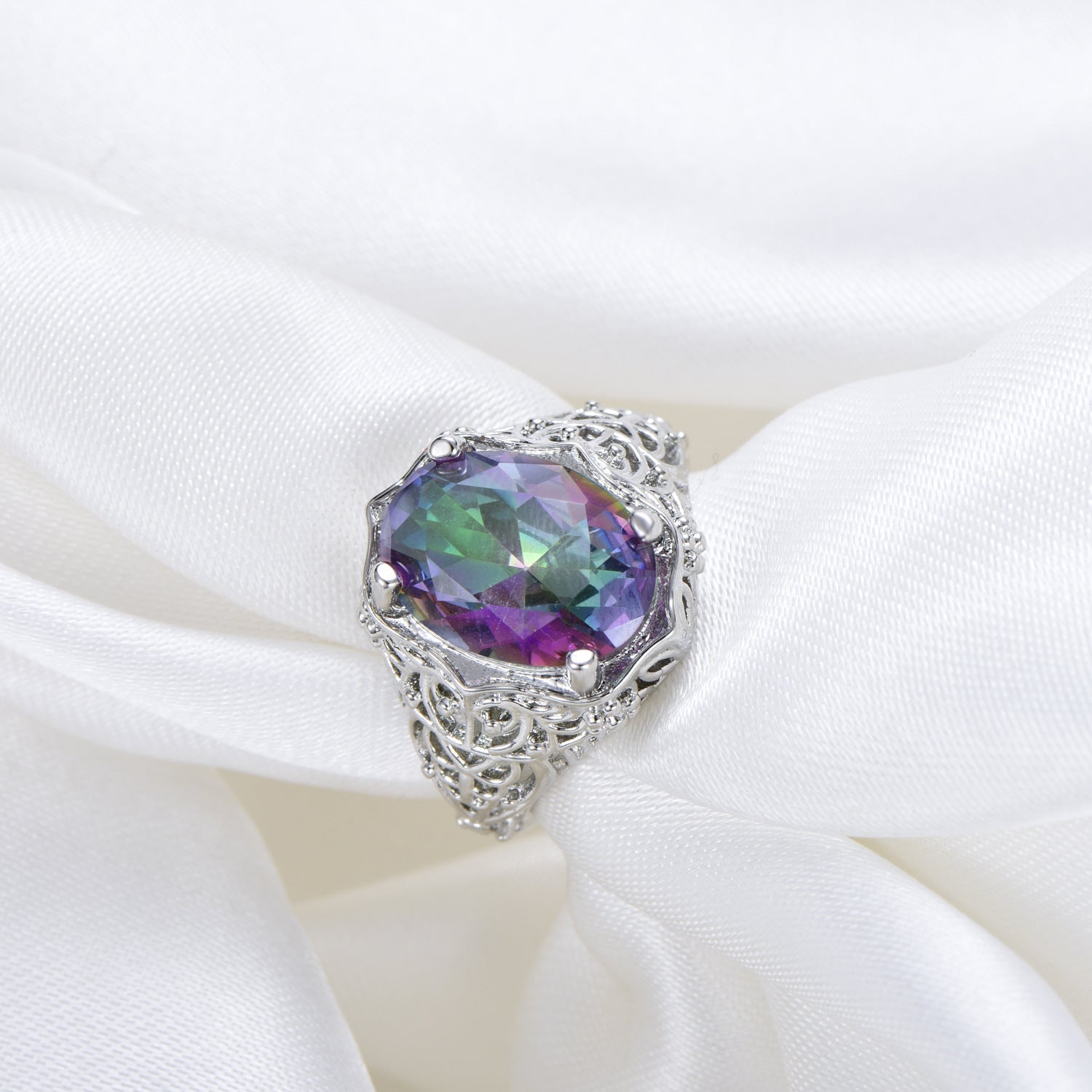 Retro Colorful Round Zircon Ring For Women