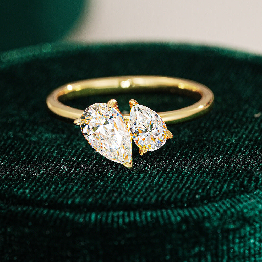 Women's 925 Sterling Silver Square Drop Exaggerated Moissanite Ring