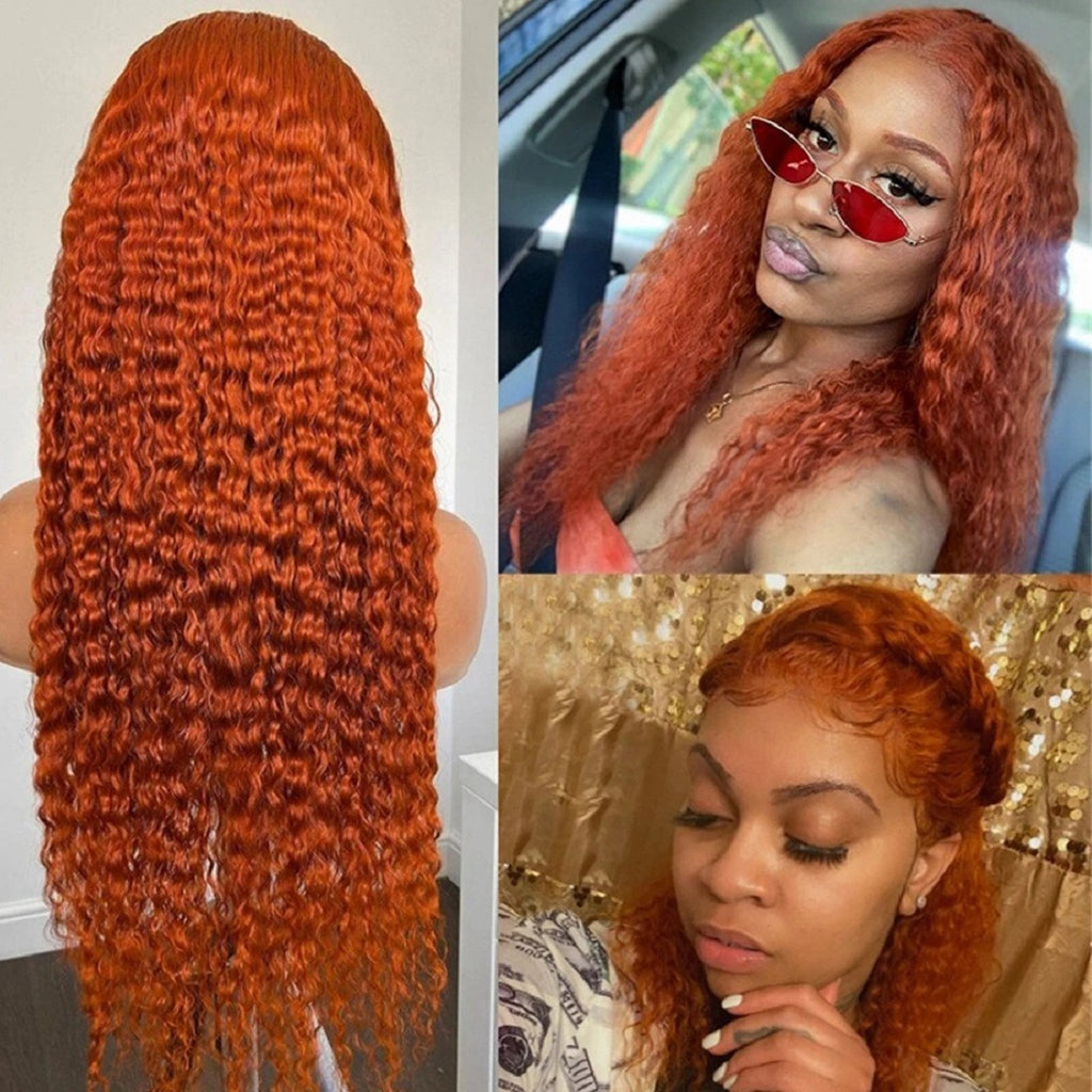 Front Lace Small Curly Orange Curly Hair,Human hair wig