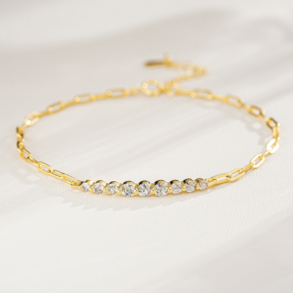 Irregular Straight Row Bracelet For Women D-color Moissanite S925 Sterling Silver