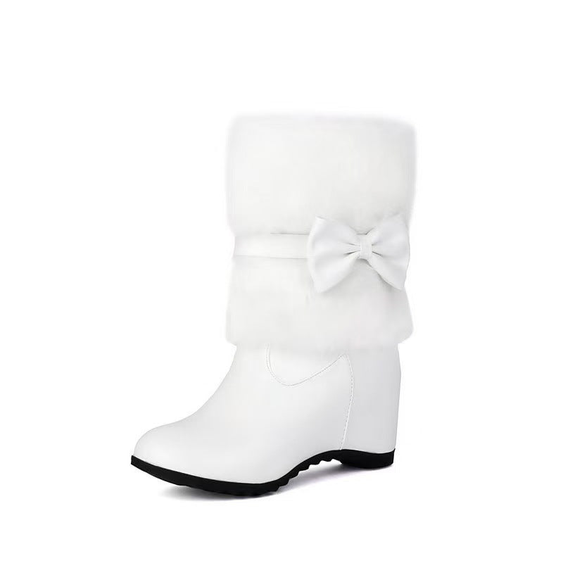Women's Cute Low-Top Boots With Built-in Heel And Bow Accent