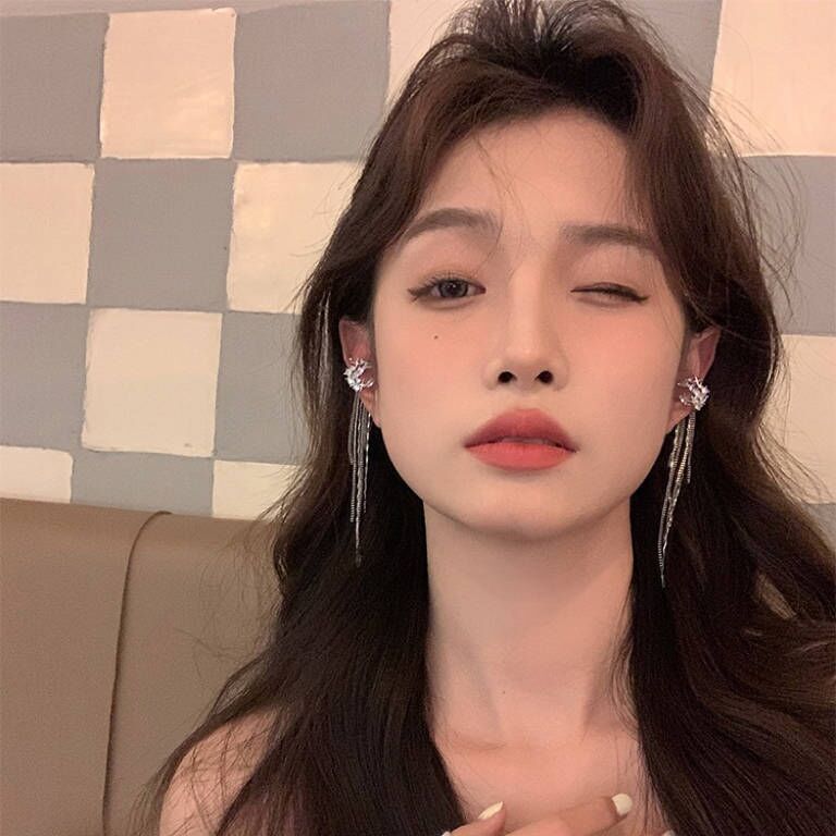 Moon Zircon Long Tassel Chain Earrings Without Ear Holes Small And Elegant Design