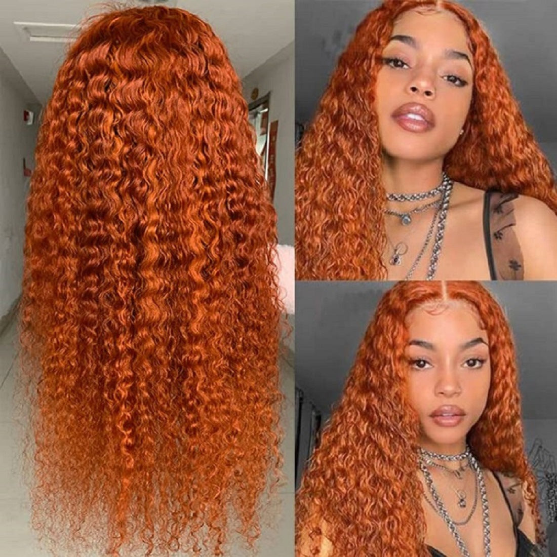 Front Lace Small Curly Orange Curly Hair,Human hair wig