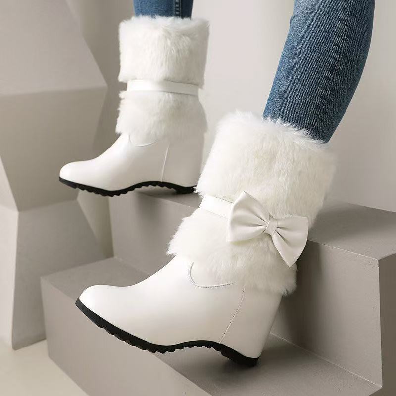 Women's Cute Low-Top Boots With Built-in Heel And Bow Accent