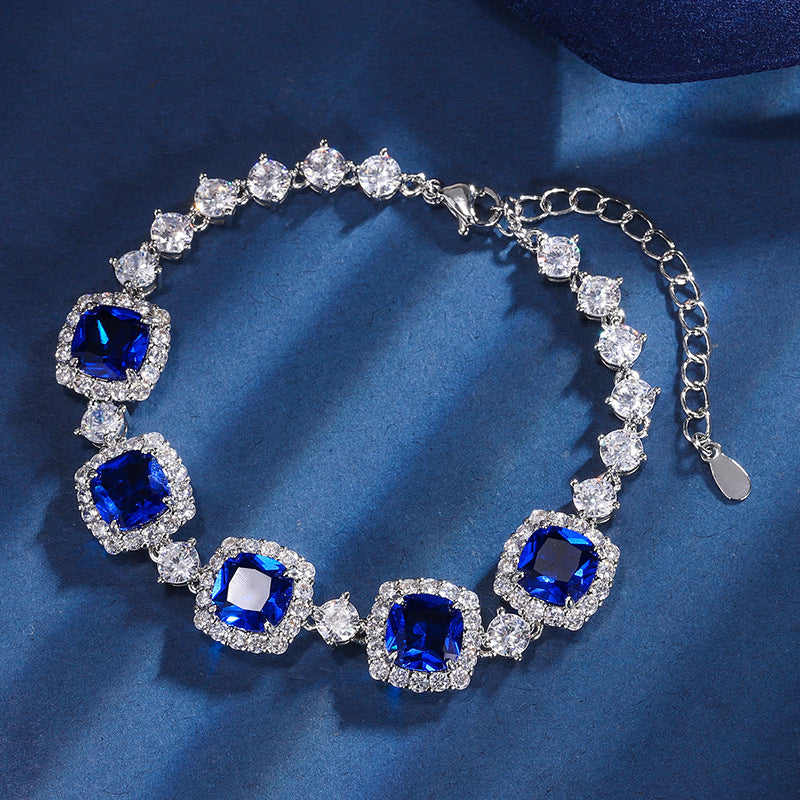 Retro-style Simulated Colored Gemstone Light-luxury Fully Diamond-encrusted Bracelet