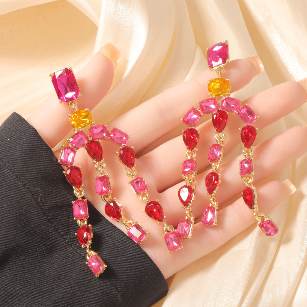 Exquisite Heavy-duty Full-drop Diamond Teardrop Fringe Earrings