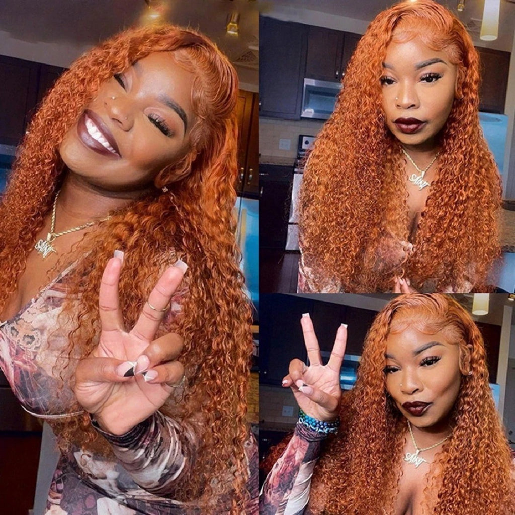 Front Lace Small Curly Orange Curly Hair,Human hair wig