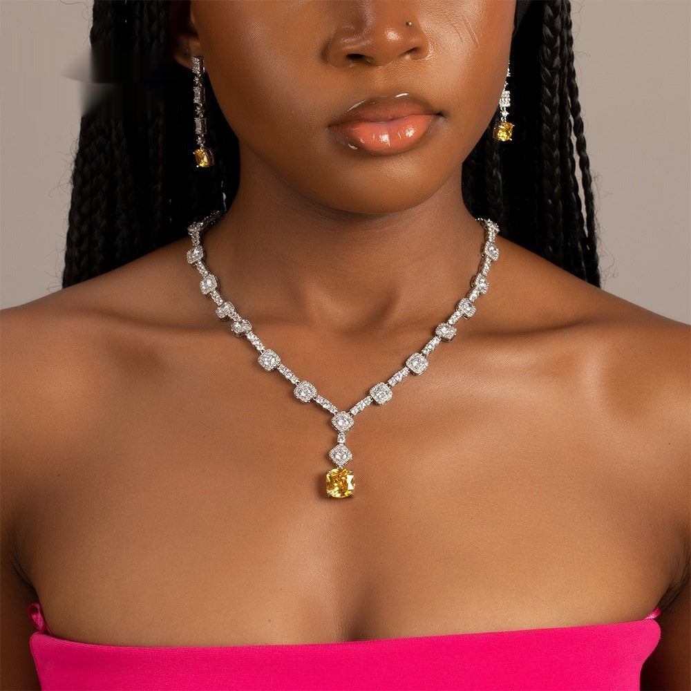 Copper Inlaid Zircon Citrine Necklace Earring Set