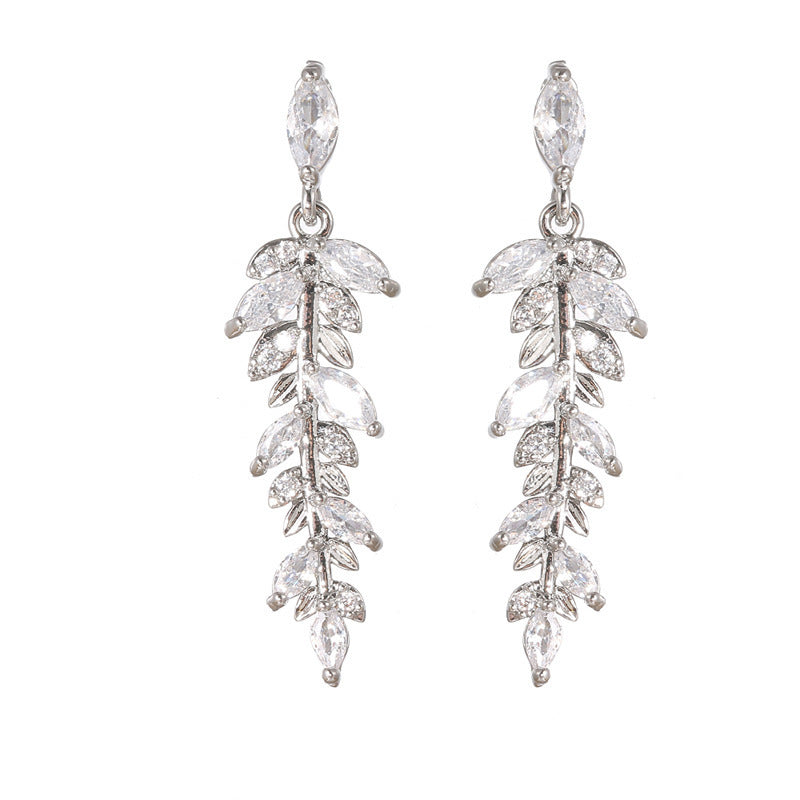 Tassel Leaf Zircon Long Earrings For Women