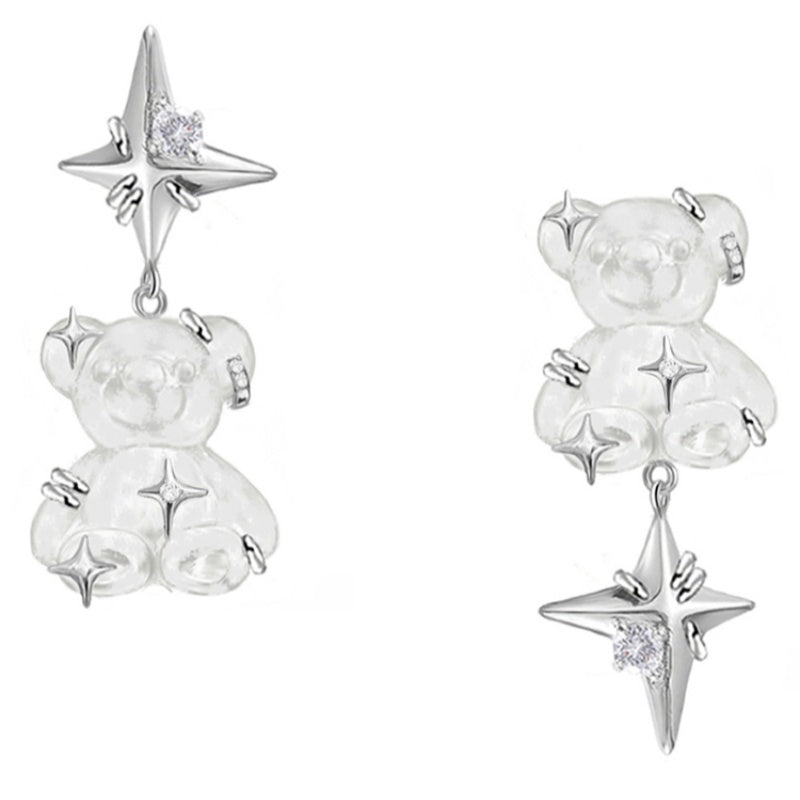 Cute Bear Star Earrings For Women, Niche Sweet And Cool