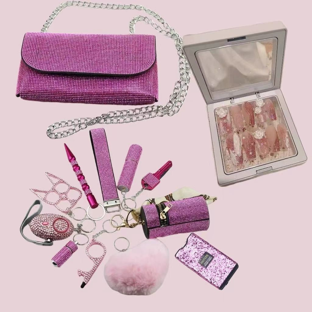 2025 New Arrival Shouder Bag Lady Defense Keychain Set-Free Fake Nails