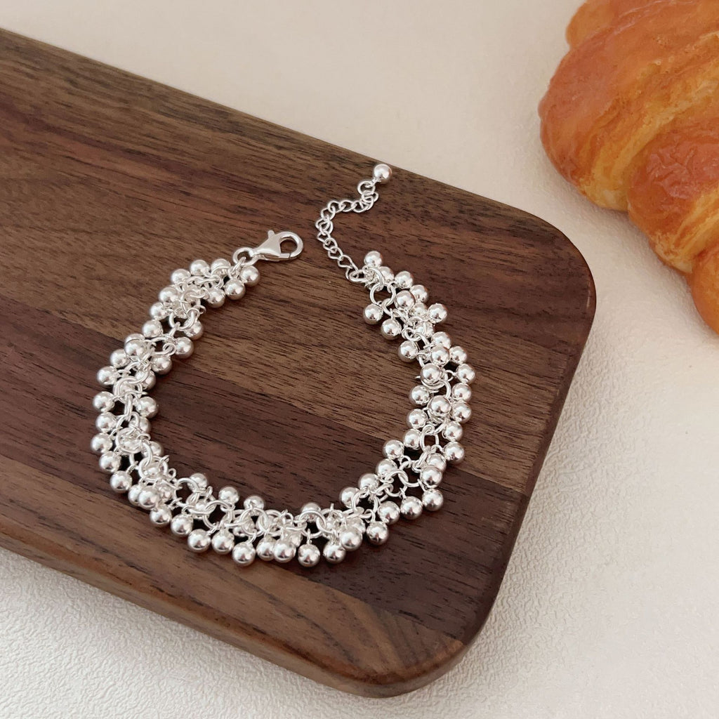 S925 Sterling Silver Grape Cluster Smooth Round Bead Bracelet For Women