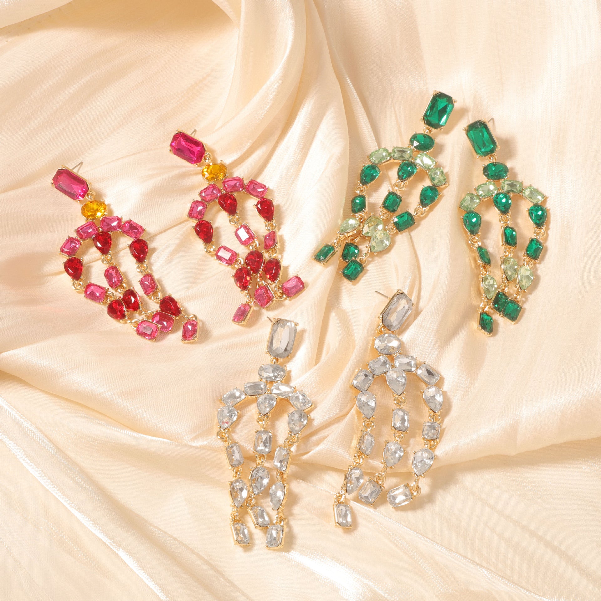 Exquisite Heavy-duty Full-drop Diamond Teardrop Fringe Earrings