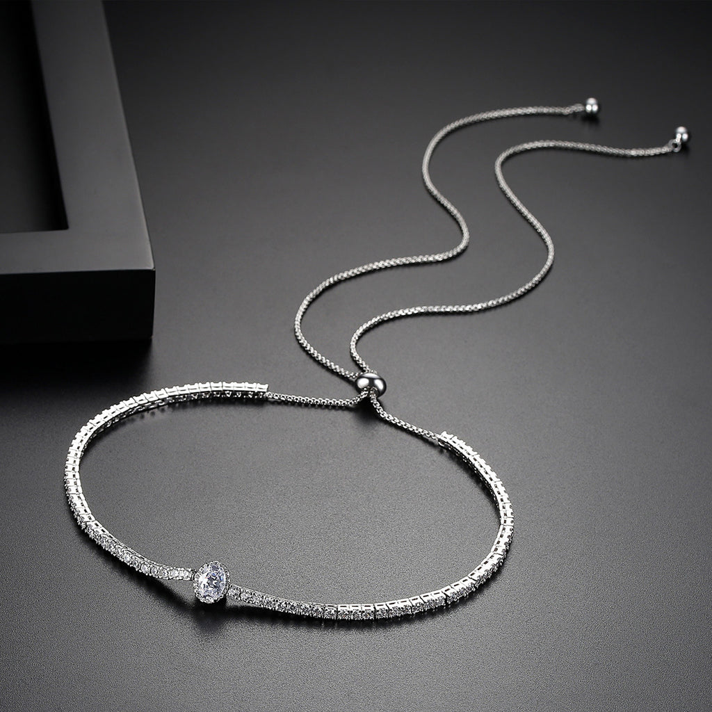 Pull-out Adjustable Copper Inlaid Zirconium Necklace Fashionable Korean Version Of The Card Neck