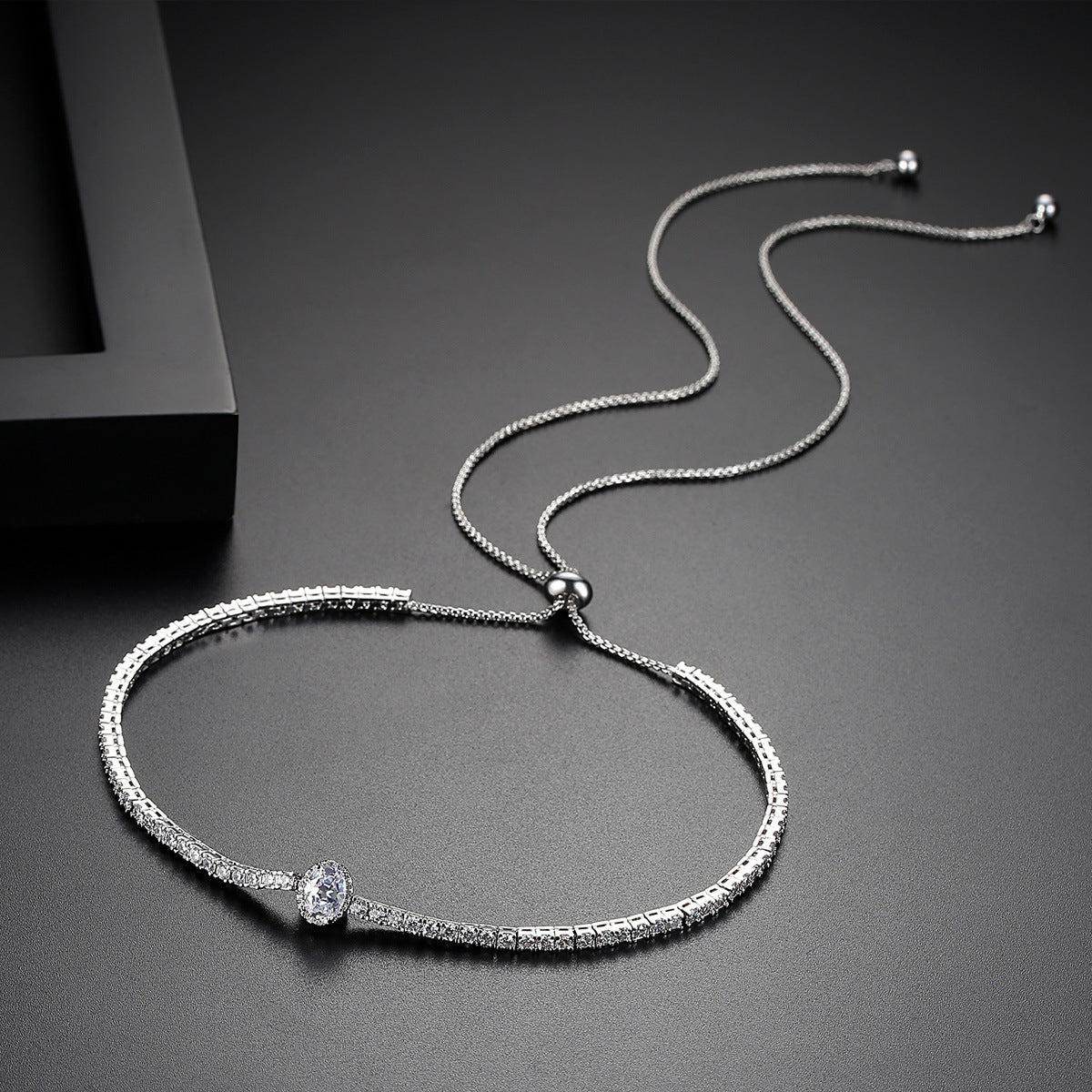 Pull-out Adjustable Copper Inlaid Zirconium Necklace Fashionable Korean Version Of The Card Neck