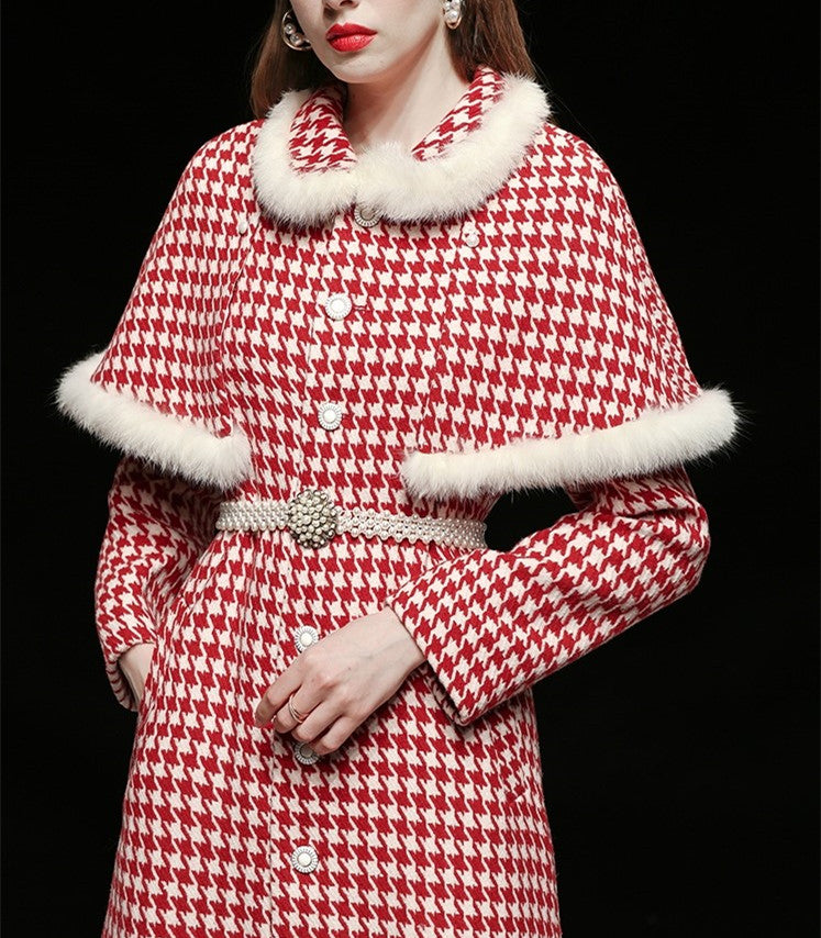 Waisted Thousand Bird Plaid Cloth Coat Wool Coat