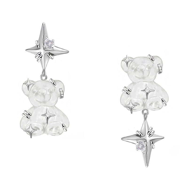 Cute Bear Star Earrings For Women, Niche Sweet And Cool