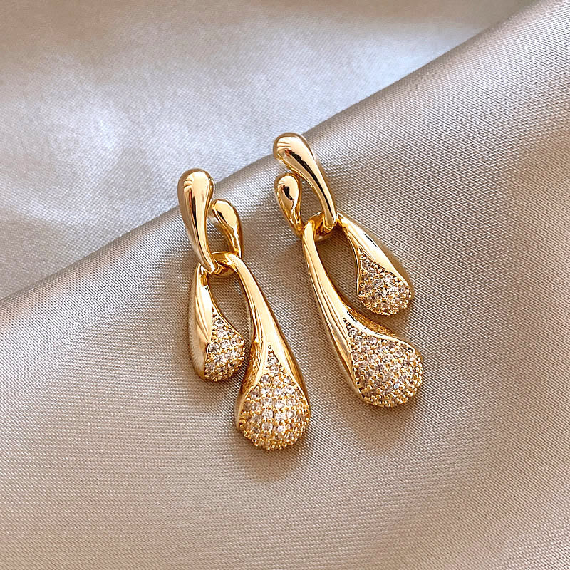 Irregular Gold Full-diamond Water-drop Earrings For Women