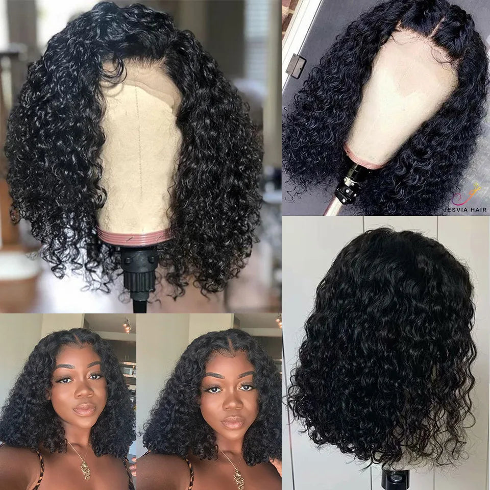 13x4 Short Bob Wig Lace Front Human Wigs For Black Women Peruvian Deep Wave Bob Wig Pre-plucked Remy Hair AliPearl Hair Wig