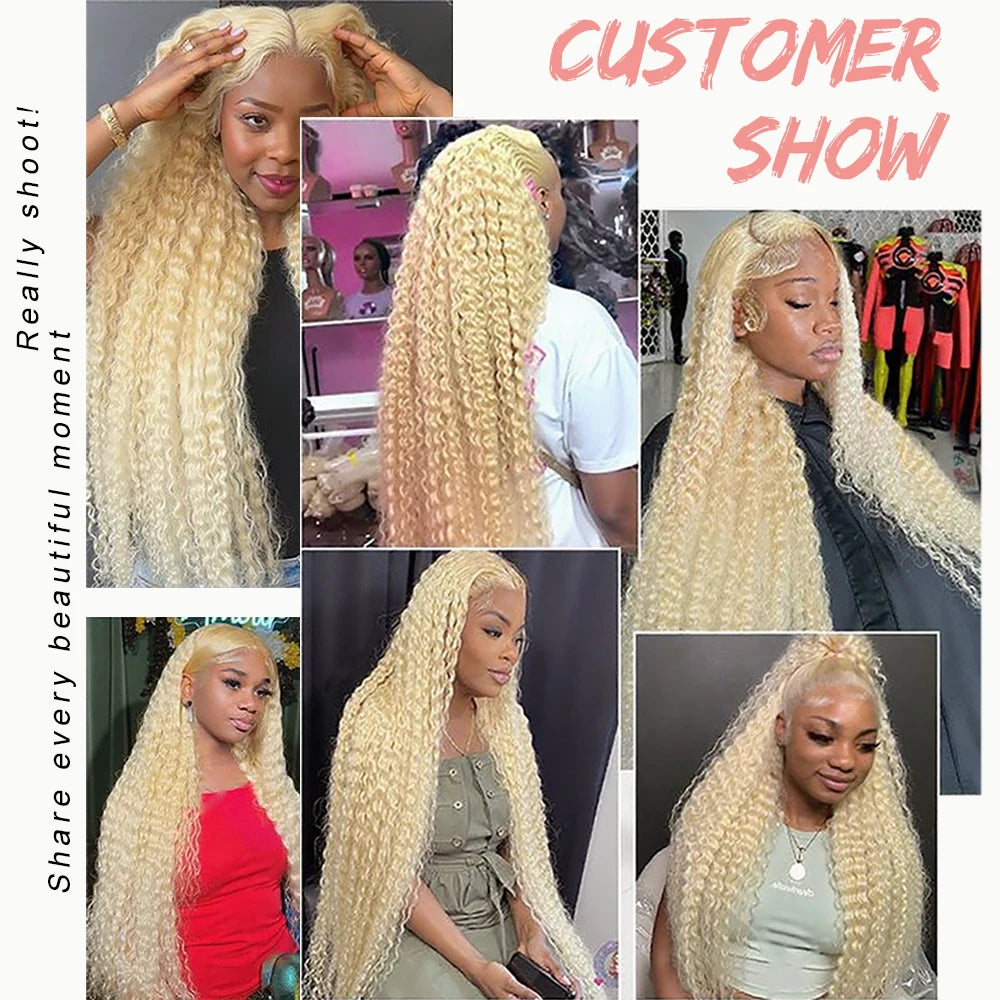 613 Curly Honey Blonde Lace Front Human Hair Wigs Loose Deep Wave 13x6 13×4 HD Water Wave Color Transparent Lace Frontal Wigs