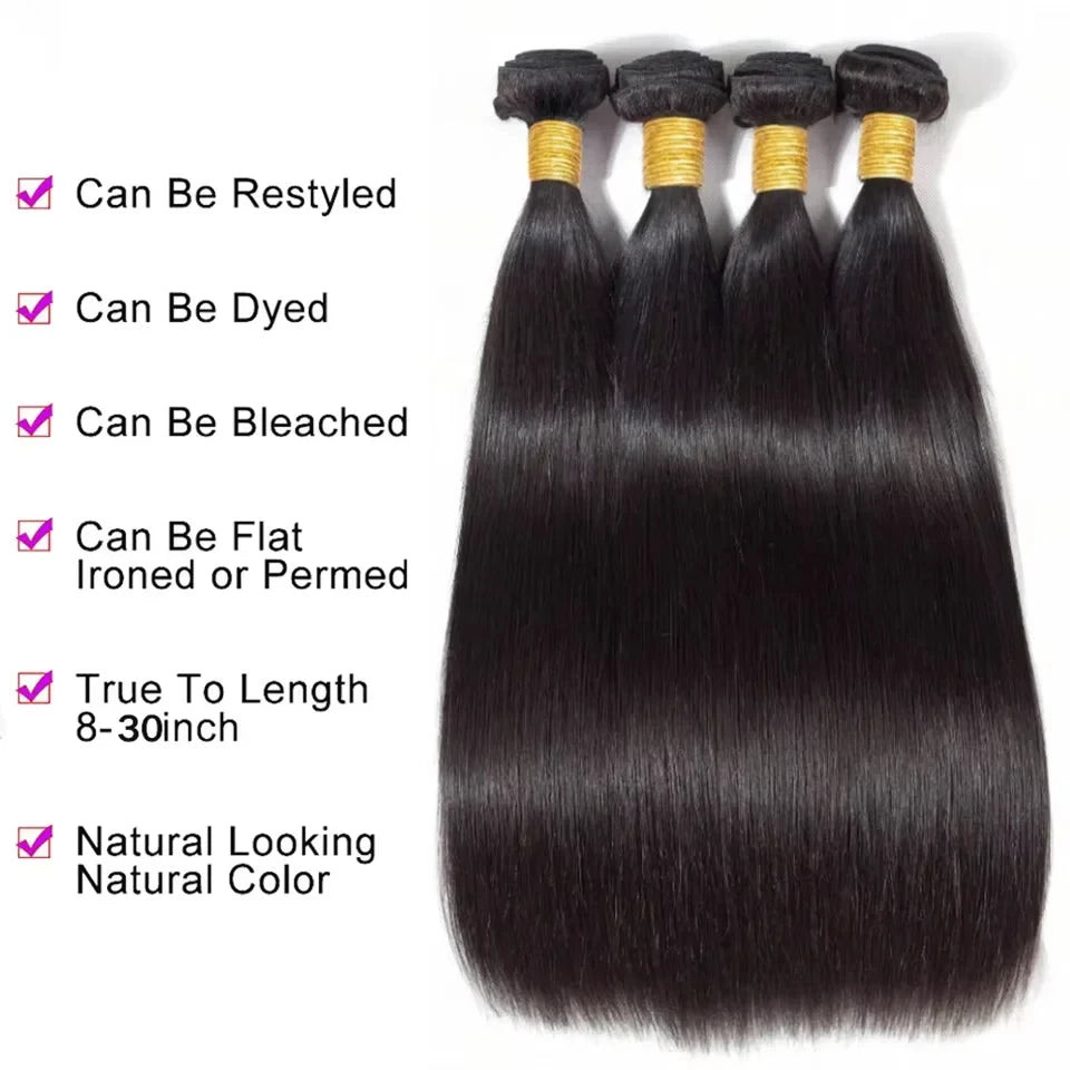 14A Straight Human Hair Bundles Closure 4X4 Lace With Bundles Human Hair Brazilian Raw Hair Bundles 100% Human Hair Extensions