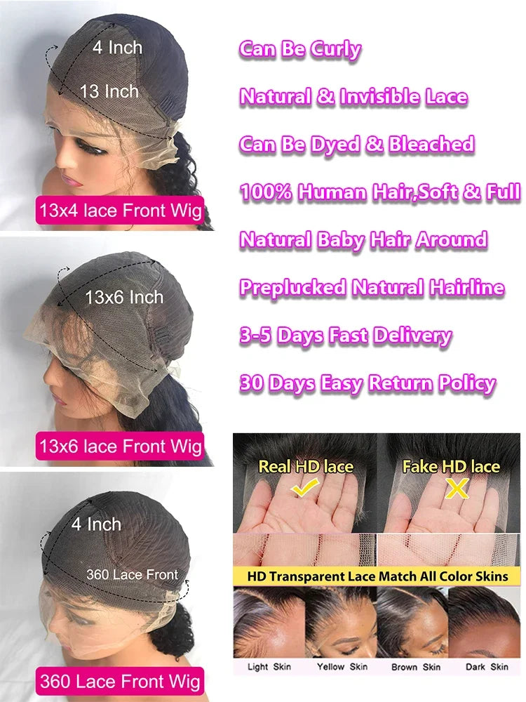 40 Inch Body Wave Human Hair Front Wig 13x6 13x4 Hd Lace Transparent Frontal wig Pre Plucked Brazilian Human Hair Wigs For Women