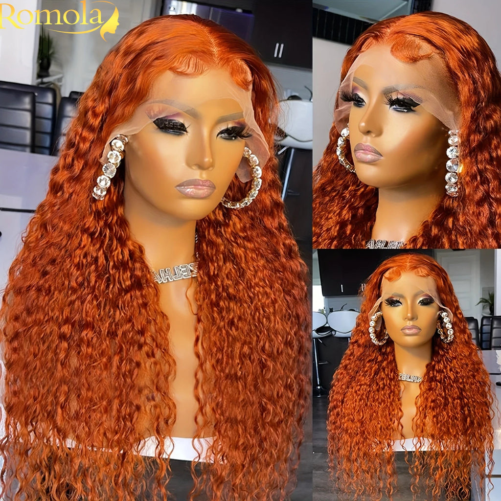 Orange Ginger Curly 13x4 Lace Front Wig Human Hair 13x6 Deep Wave Lace Front Wigs 38 Inch Water Wave Human Hair Wig Pre Plucked