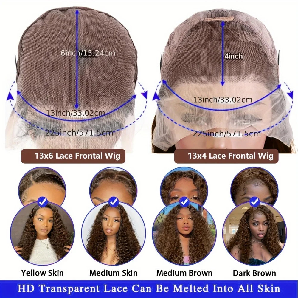 Deep Wave Chocolate Brown Lace Front Wig Wig Human Hair Water Wave 13x6 220% Density Curly Wig Human Hair Brown Wigs Pre Plucked