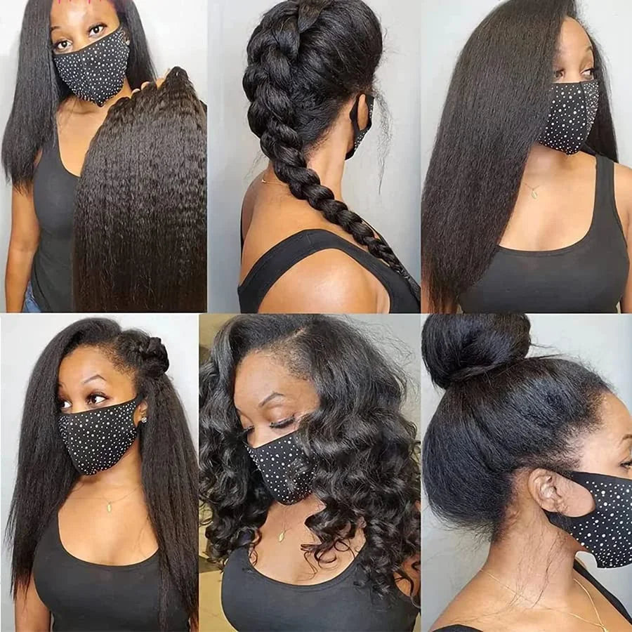 360 HD Lace Front Wigs Human Hair Hidden Strap Kinky Straight Human Hair Wig 200% Density Human Hair Wig For Women Natural Black