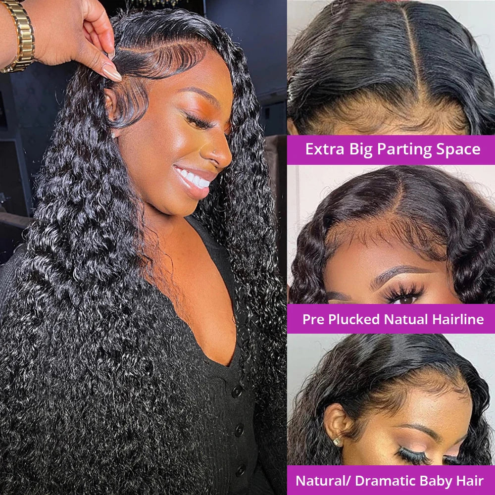 40 46 Inch Deep Wave 13x6 13x4 Hd Lace Front Human Hair Wig 250 Density Water Curly 360 Lace Frontal Wigs Human Hair For Women