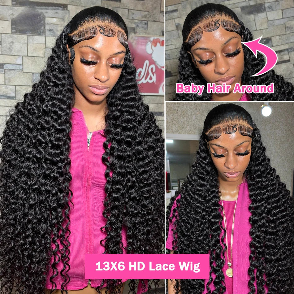 Rosabeauty 30 32 inch Curly Hd Lace Wig 13x6 Human Hair Wig Deep Wave Frontal Wig Brazilian Water Wave Human Hair Wigs For Women