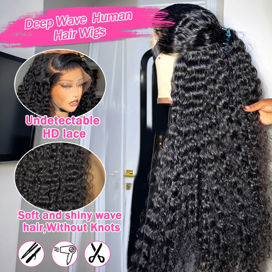 Rosabeauty 30 32 inch Curly Hd Lace Wig 13x6 Human Hair Wig Deep Wave Frontal Wig Brazilian Water Wave Human Hair Wigs For Women