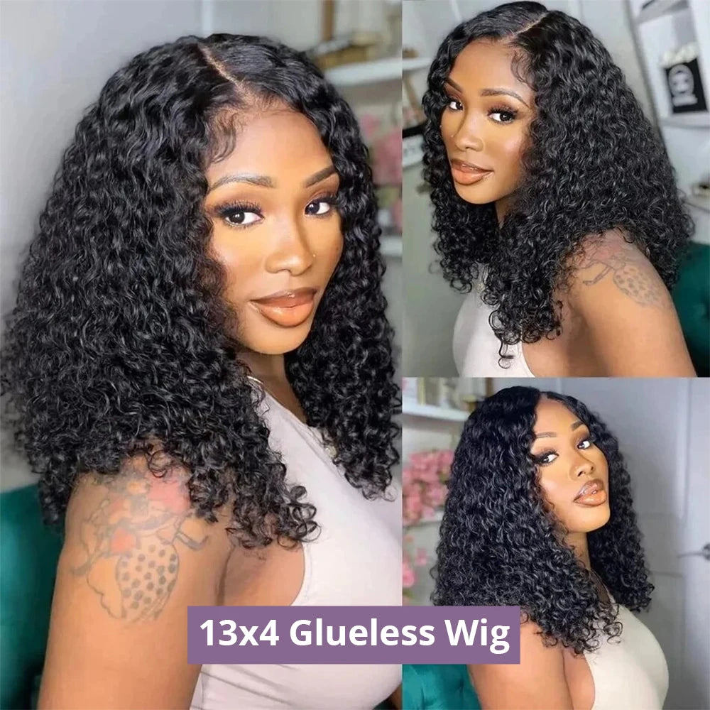Pre Cut No Glue Deep Wave 13x4 Bob Wigs Curly 5x5 Glueless Wig Human Hair Ready To Go Lace Frontal Wigs For Women Pre Plucked
