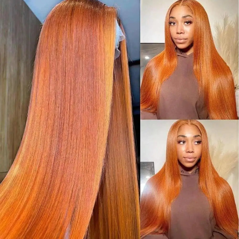 Ginger Wig Human Hair 13x4 Straight Ginger Orange Lace Front Wigs Human Hair Pre Plucked With Baby Hair 250% Density