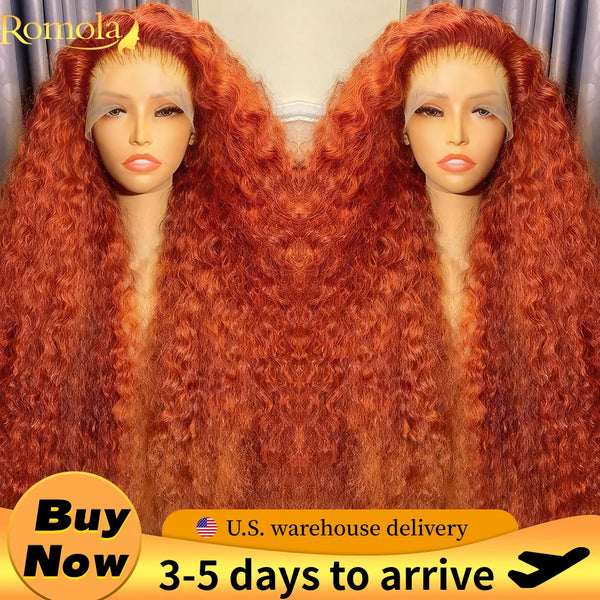 Orange Ginger Curly 13x4 Lace Front Wig Human Hair 13x6 Deep Wave Lace Front Wigs 38 Inch Water Wave Human Hair Wig Pre Plucked