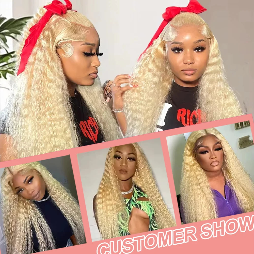 40 Inch Honey Blonde 613 HD Lace Frontal Wig 13x6 Curly Wigs Preplucked Loose Deep Wave Wigs Human Hair 13x4 Lace Frontal Wig