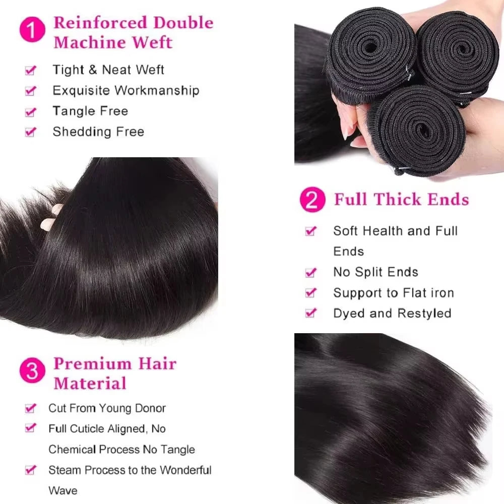 16A Straight Human Hair Bundles 100% Human Hair 40 Inch Brazilian Virgin Natural Black Unprocessed Raw Hair Bundles Extensions