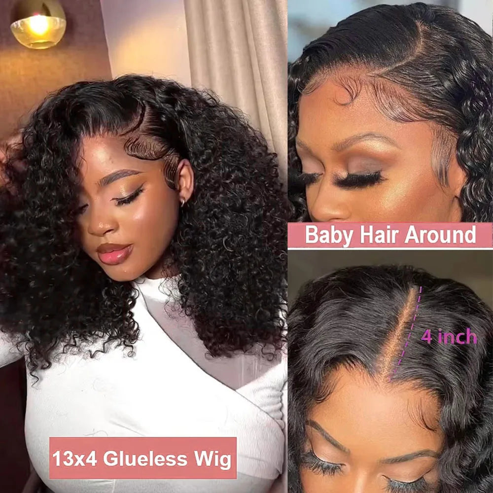 Pre Cut 7x5 Glueless Short bob Wigs Curly Human Hair Wig Deep Wave 13x4 13x6 Lace Front Human Hair Wig 250% HD Lace Frontal Wigs