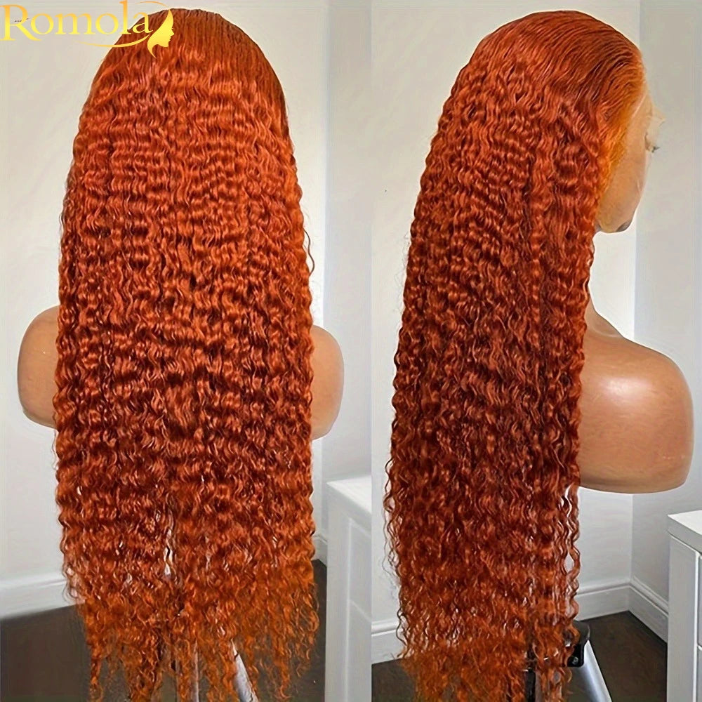Orange Ginger Curly 13x4 Lace Front Wig Human Hair 13x6 Deep Wave Lace Front Wigs 38 Inch Water Wave Human Hair Wig Pre Plucked