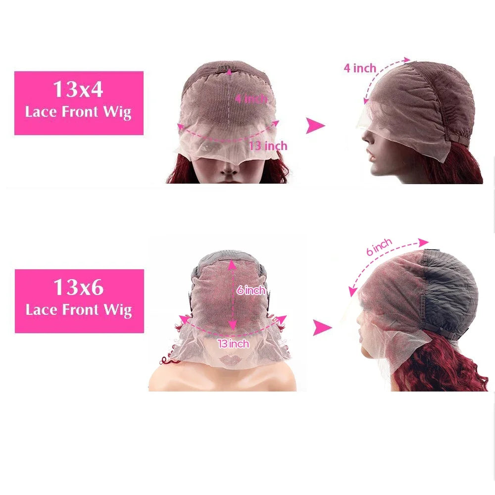 250% Density 99j Burgundy Kinky Curly Wig Human Hair  13x4 13x6 Full Frontal Lace Preplucked Colored Deep Wave Human Hair Wig