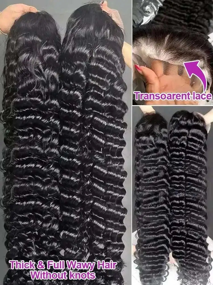 40 42 Inch HD Loose Deep Wave 13x6 Lace Front Human Hair Wigs Brazilian Curly Water Wavy 13x4 Lace Frontal Wigs For Women 250%