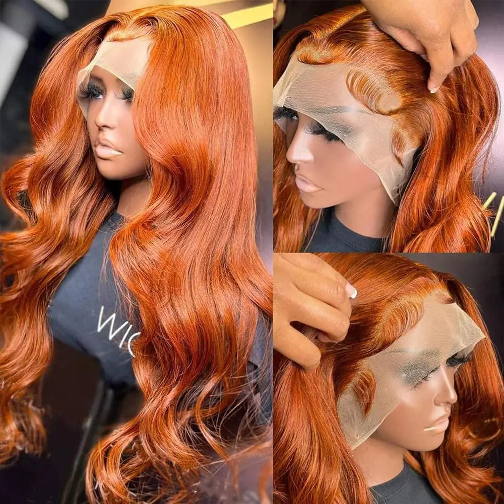 Ginger Orange 36 Inch Lace Front Wigs Human Hair Body Wave 13x6 HD Lace Front Wig Human Hair 180% Density Pre Plucked Remy Hair