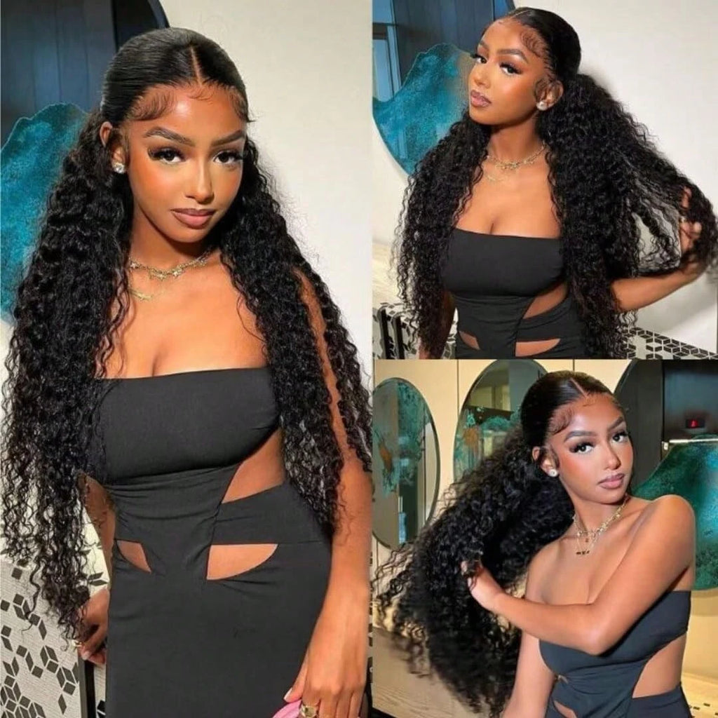 250% 13x4 Curly Lace Frontal Wigs Human Hair 250% Density Deep Wave Lace Front Wig Human Hair Transparent Lace Curly Wigs
