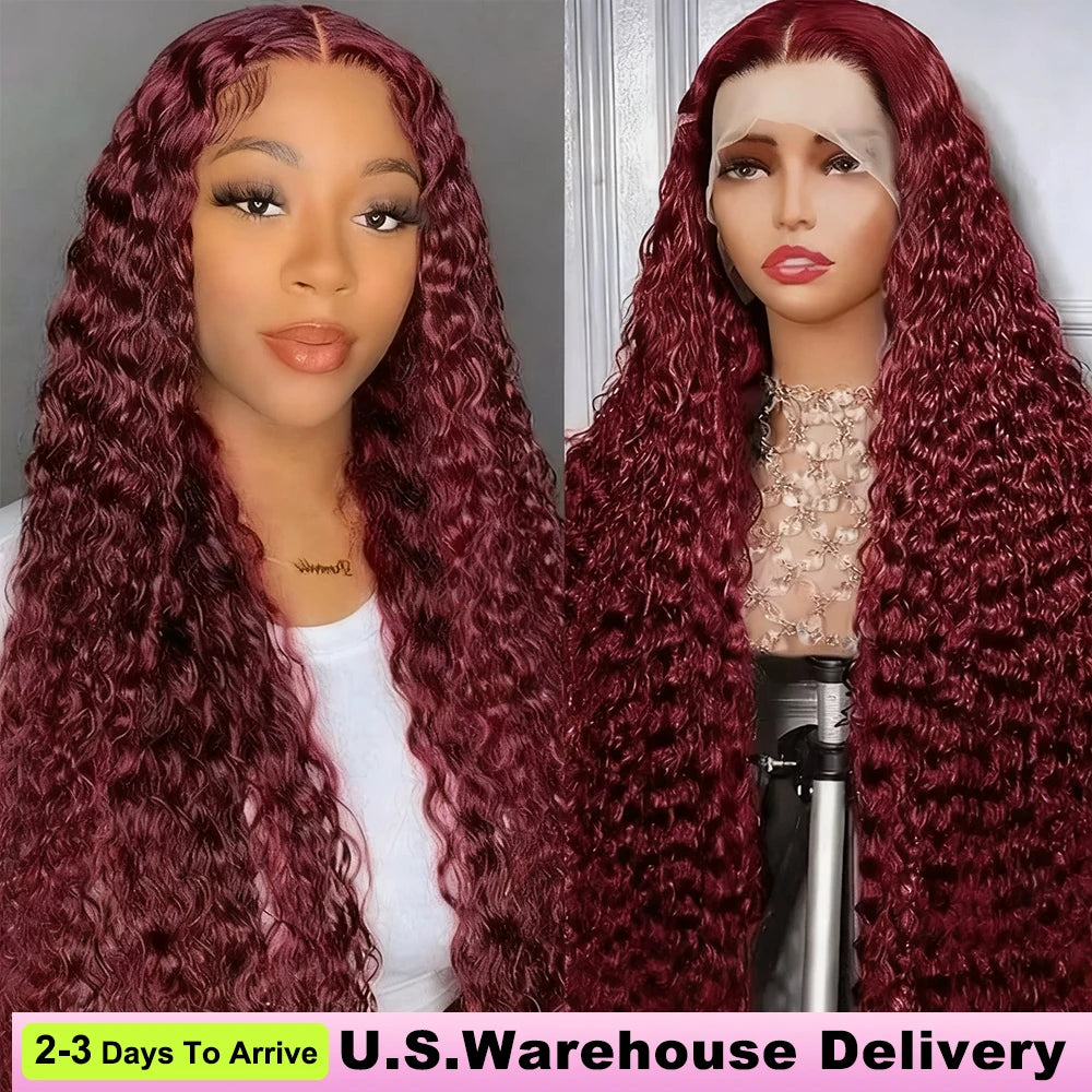 99J Burgundy 250% Density 13x6 Kink Curly Human Hair Wig13x4 Deep Wave HD Lace Frontal Wig Human Hair  For Women Human Hair Wigs