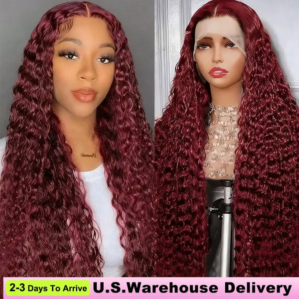 99J Burgundy 250% Density 13x6 Kink Curly Human Hair Wig13x4 Deep Wave HD Lace Frontal Wig Human Hair  For Women Human Hair Wigs
