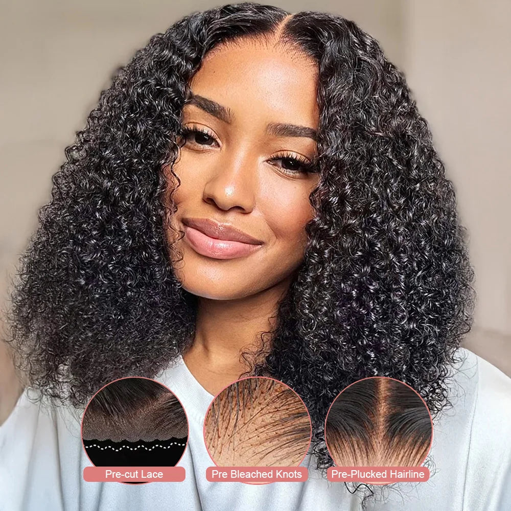 Pre Cut 7x5 Glueless Short bob Wigs Curly Human Hair Wig Deep Wave 13x4 13x6 Lace Front Human Hair Wig 250% HD Lace Frontal Wigs
