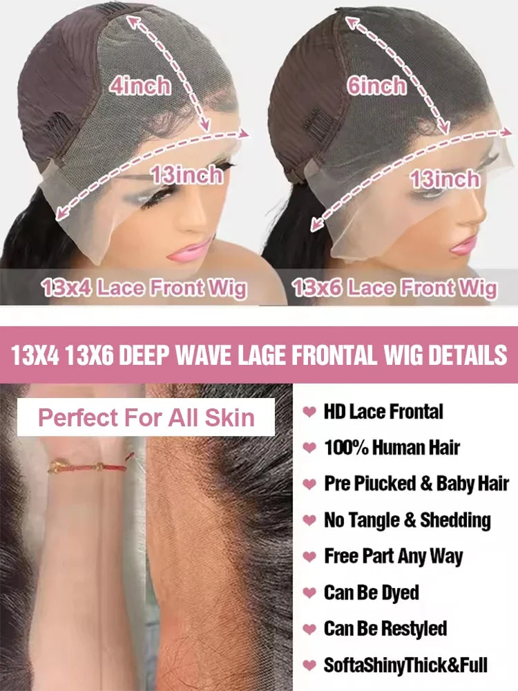 300% Density 40 46 Inch 13x6 HD Loose Deep Wave Lace Frontal Wig Brazilian 13x4 Water Curly Human Hair Wigs For Women Preplucked