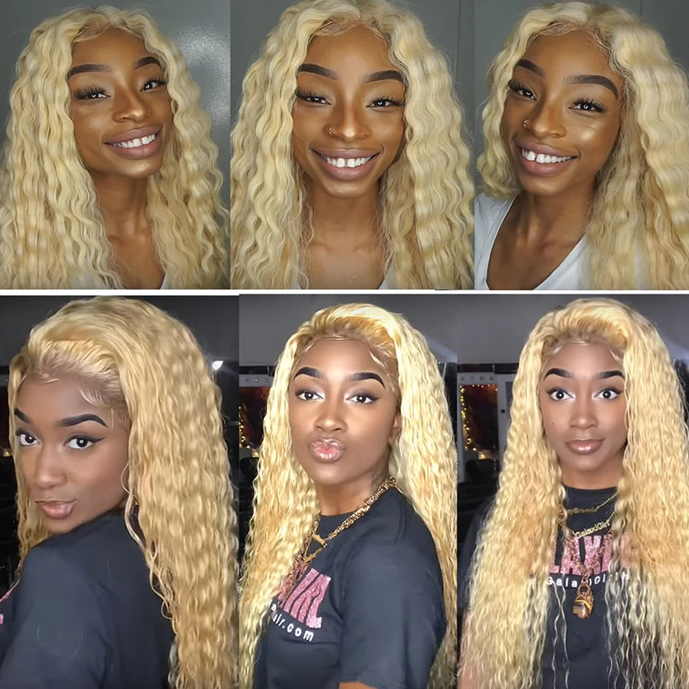 613 Curly Honey Blonde Lace Front Human Hair Wigs Loose Deep Wave 13x6 13×4 HD Water Wave Color Transparent Lace Frontal Wigs