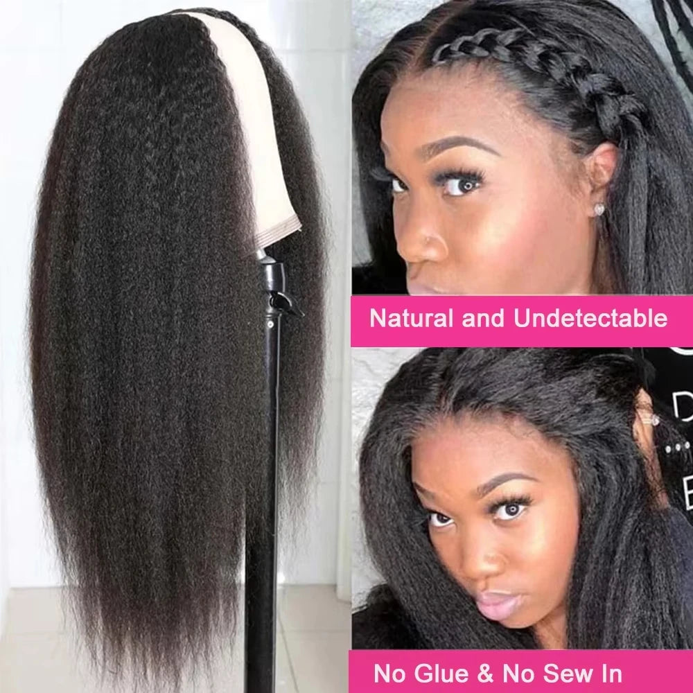 Lafino Wig 250 Density Kinky Straight 360 Lace Front Wig Human Hair invisi strap Yaki Straight V Part Wig  Human Hair Brazilian